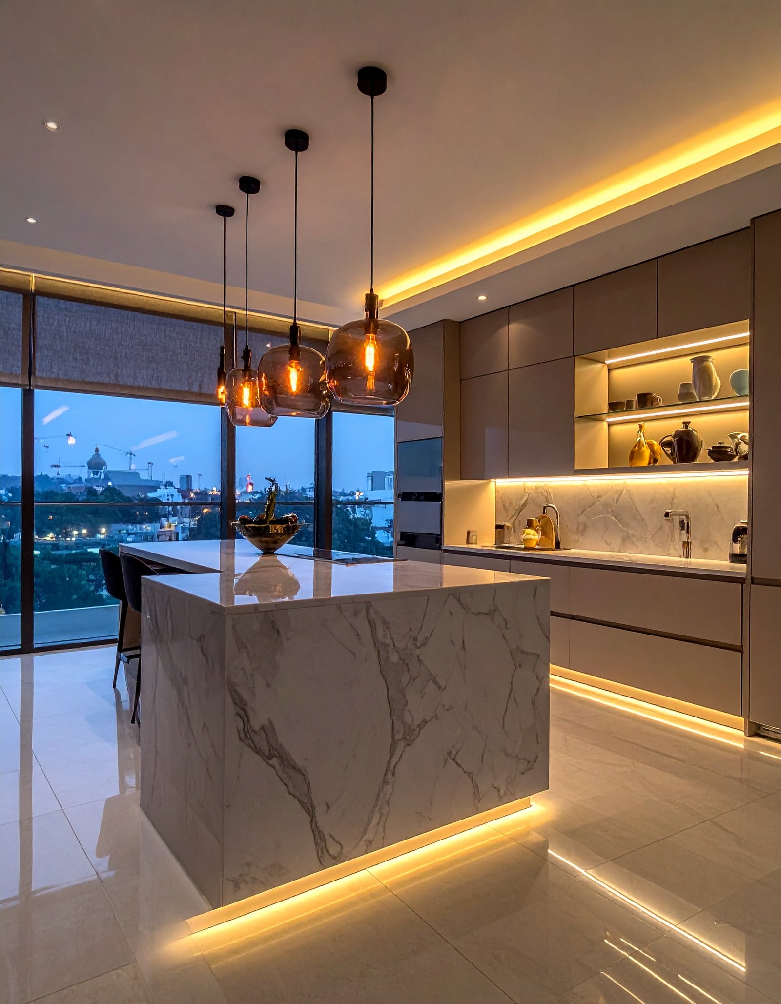 Penthouse Kitchen at Blue Hour