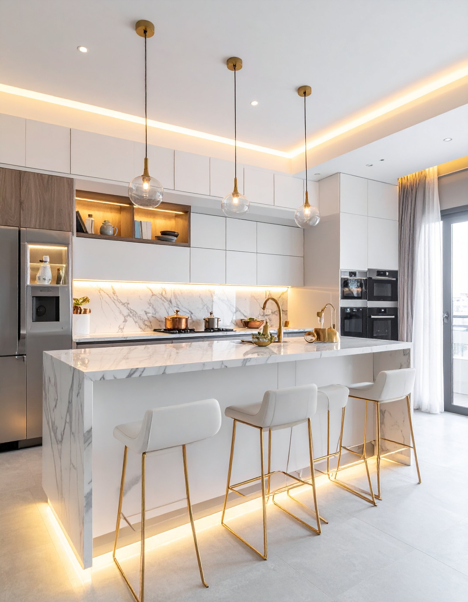 White Marble Island Kitchen