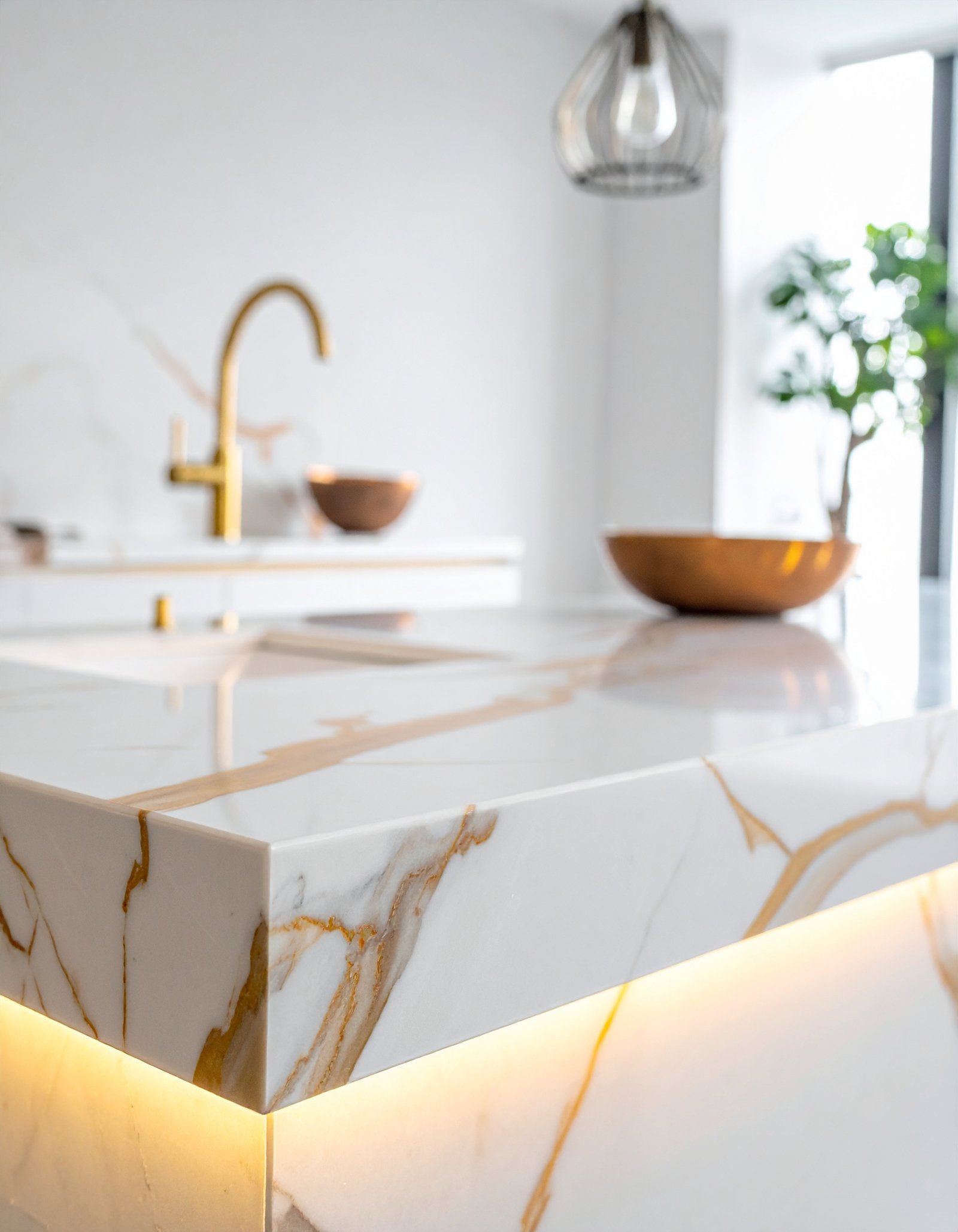 White Marble Island Kitchen