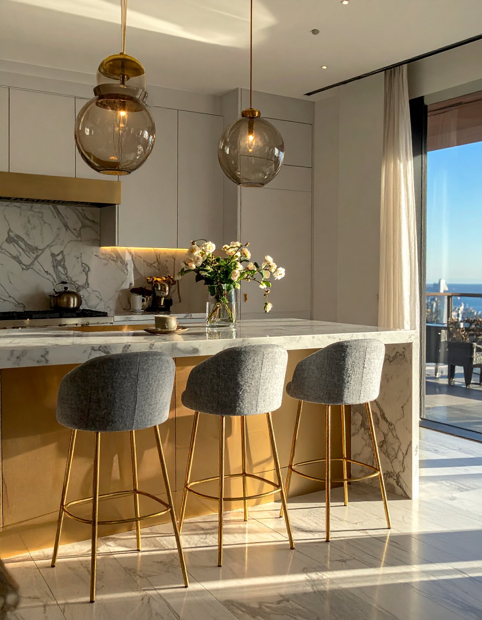White Marble Island Kitchen