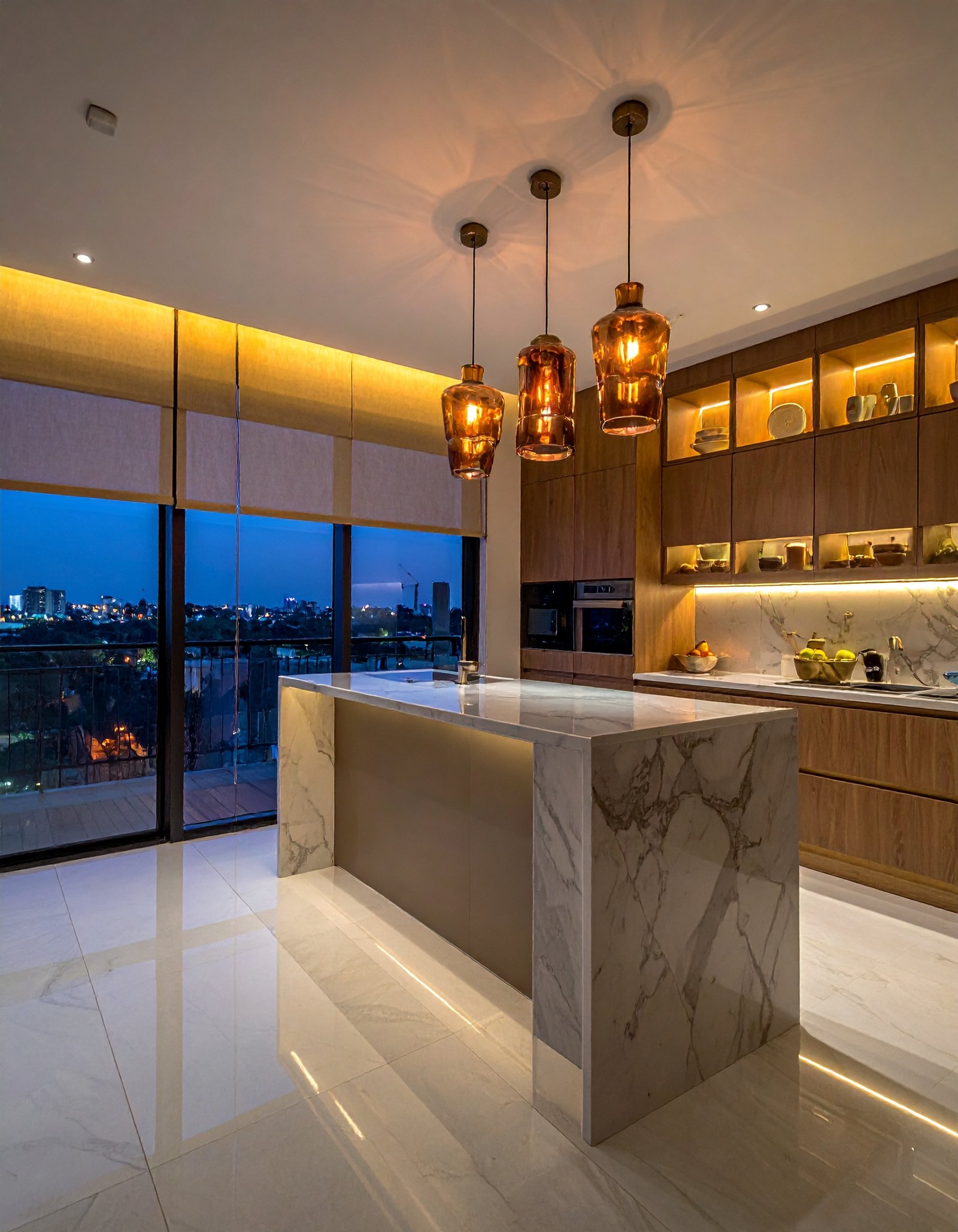 Penthouse Kitchen at Blue Hour