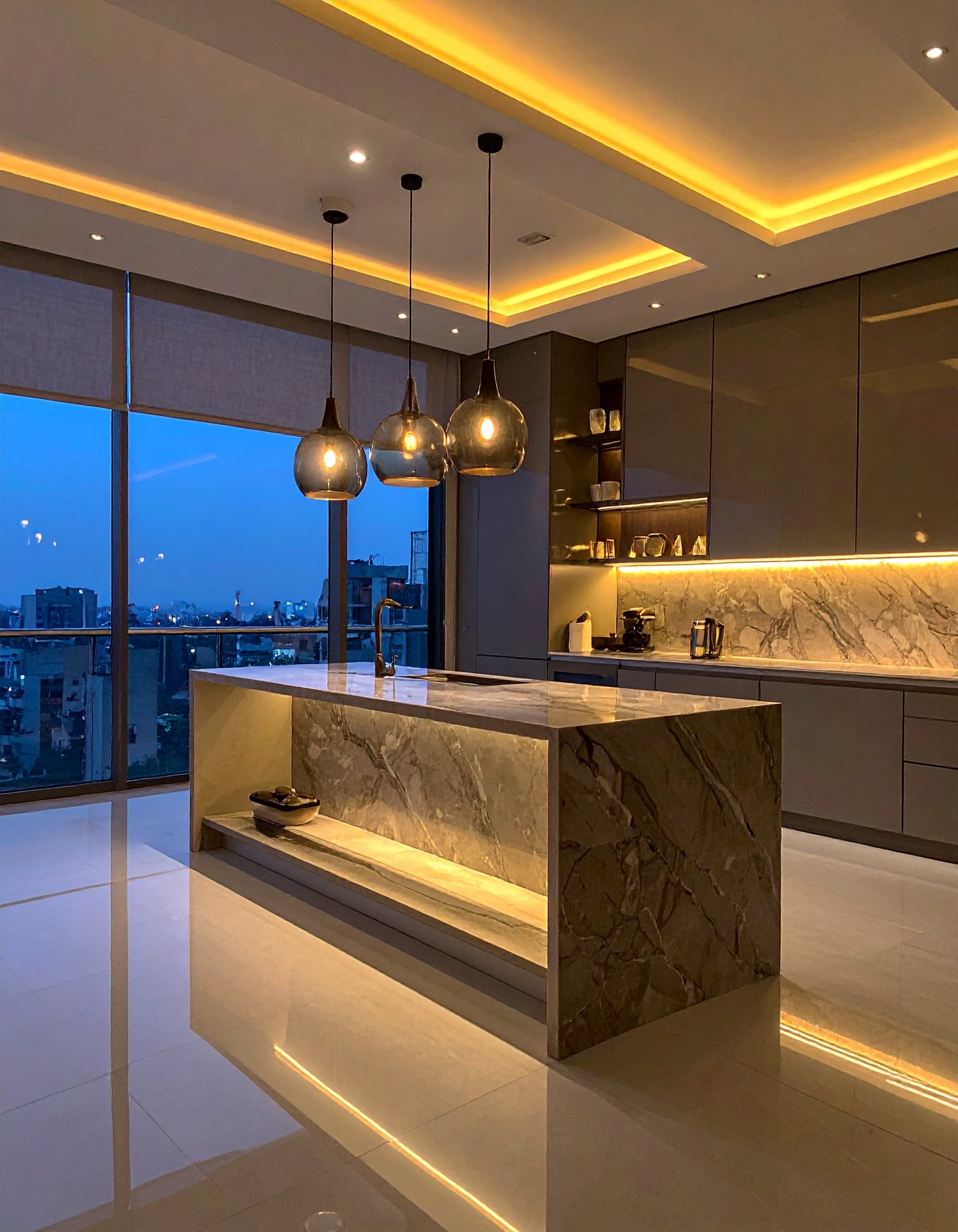 Penthouse Kitchen at Blue Hour