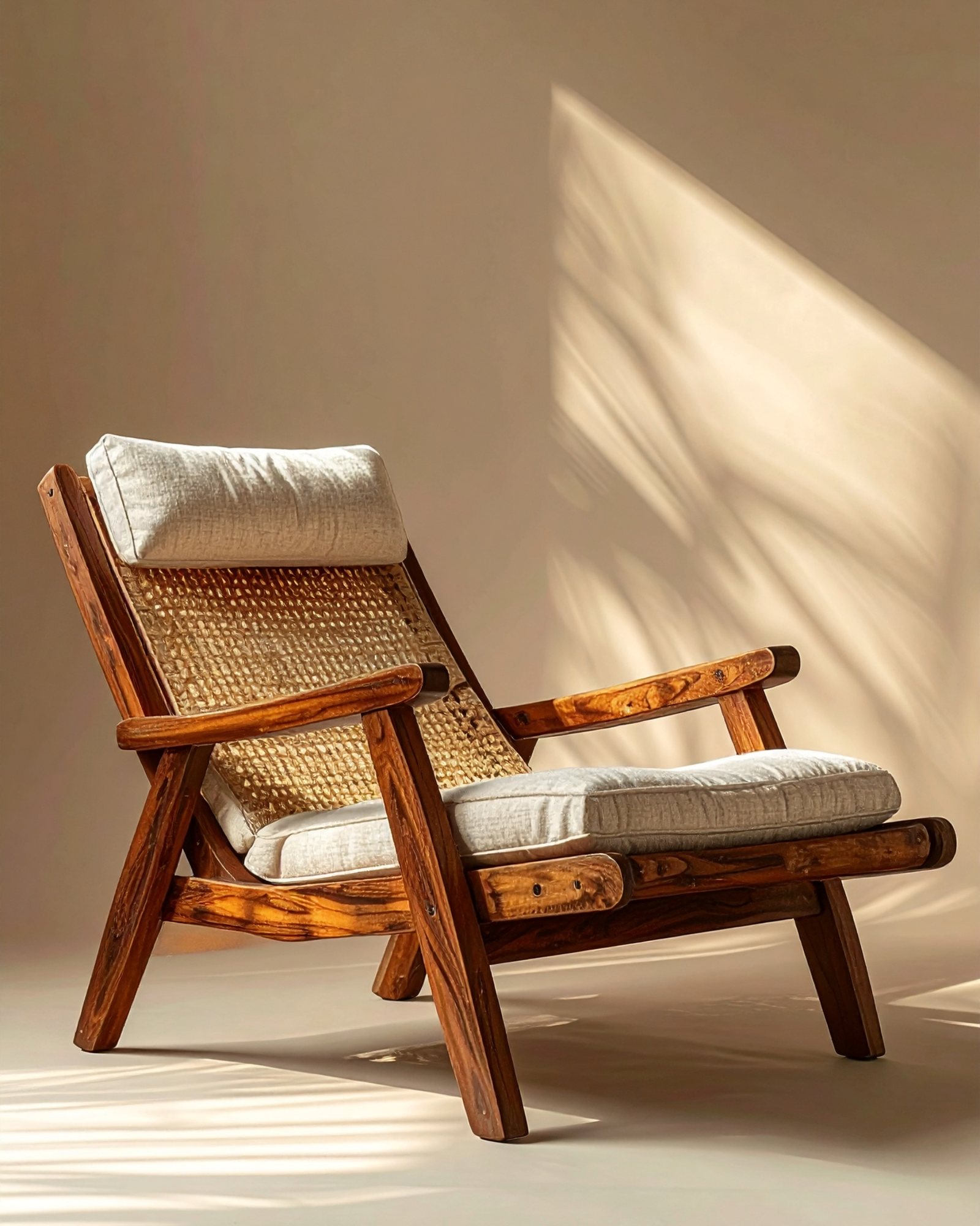 Solid Teak Cane Lounge Chair