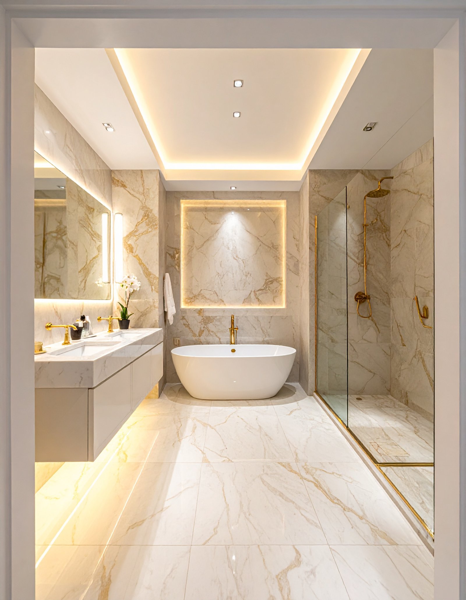Calacatta Marble & Gold Master Bathroom