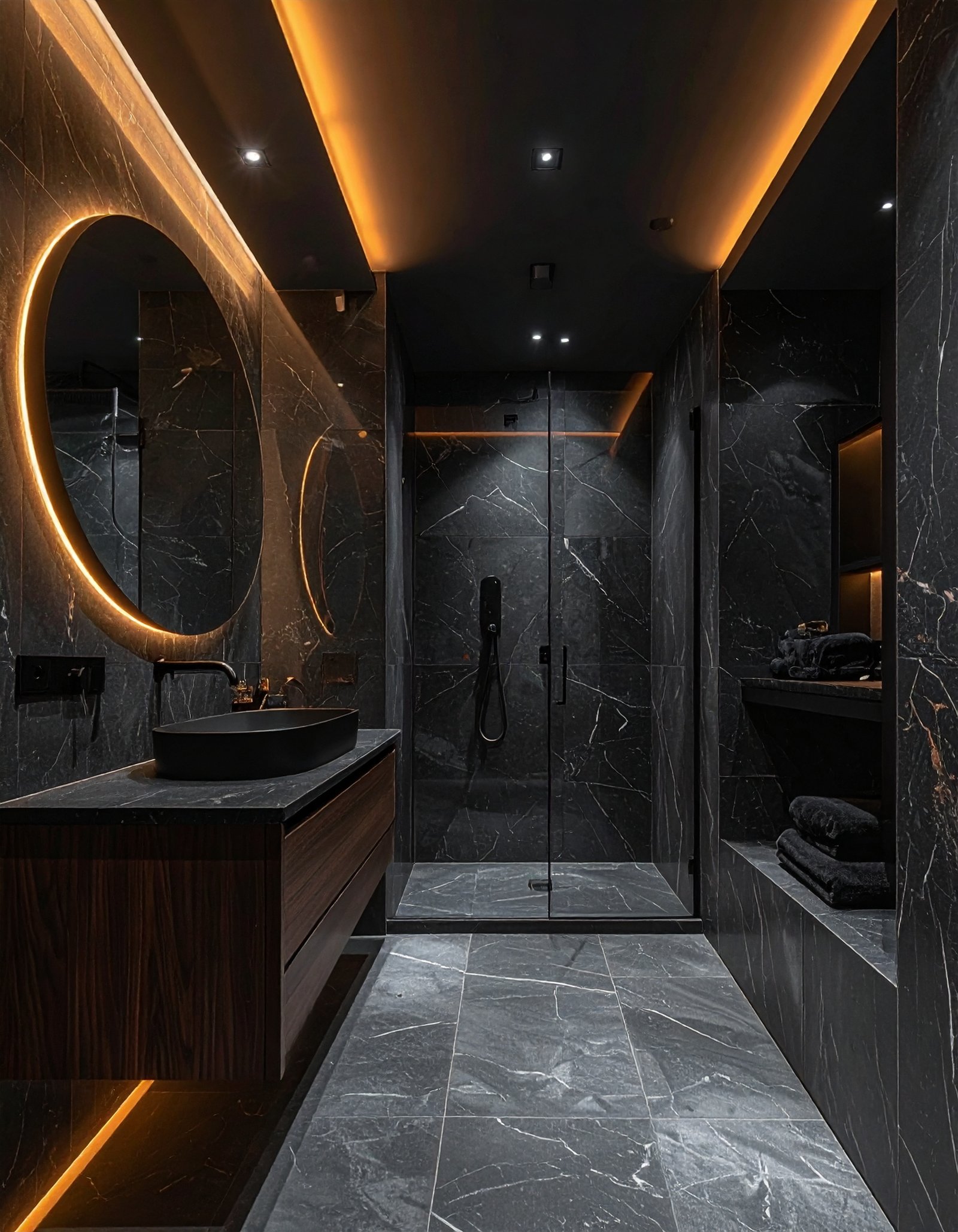 Nero Marquina Dark Stone Bathroom