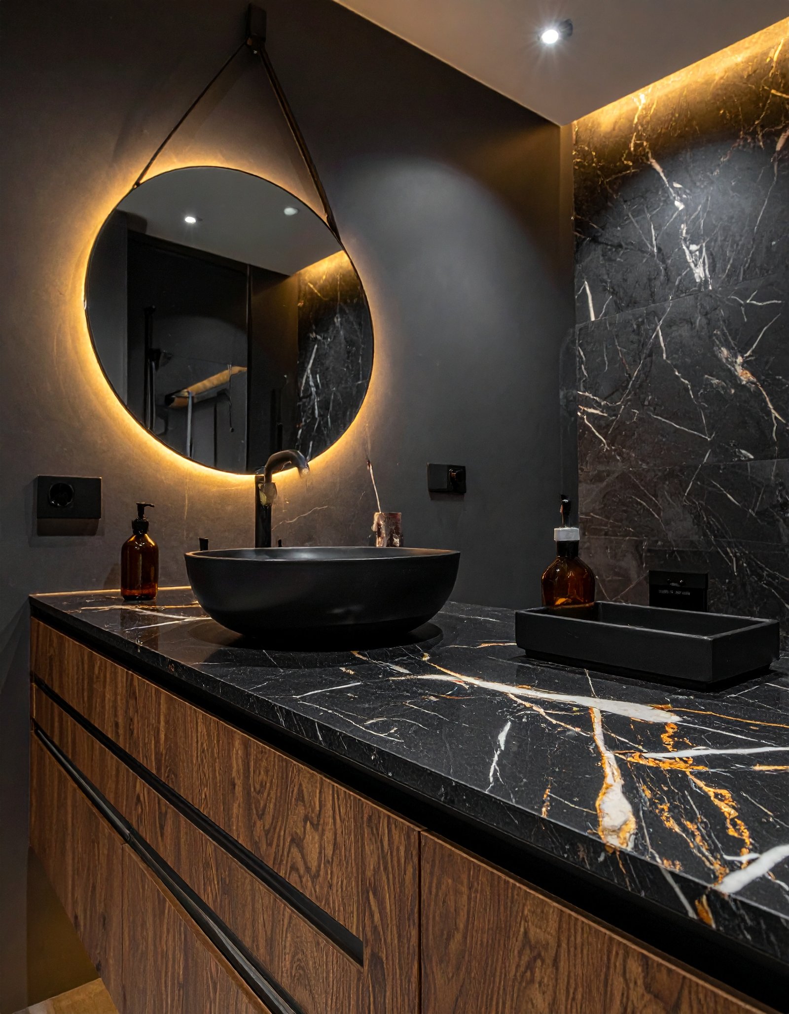 Nero Marquina Dark Stone Bathroom