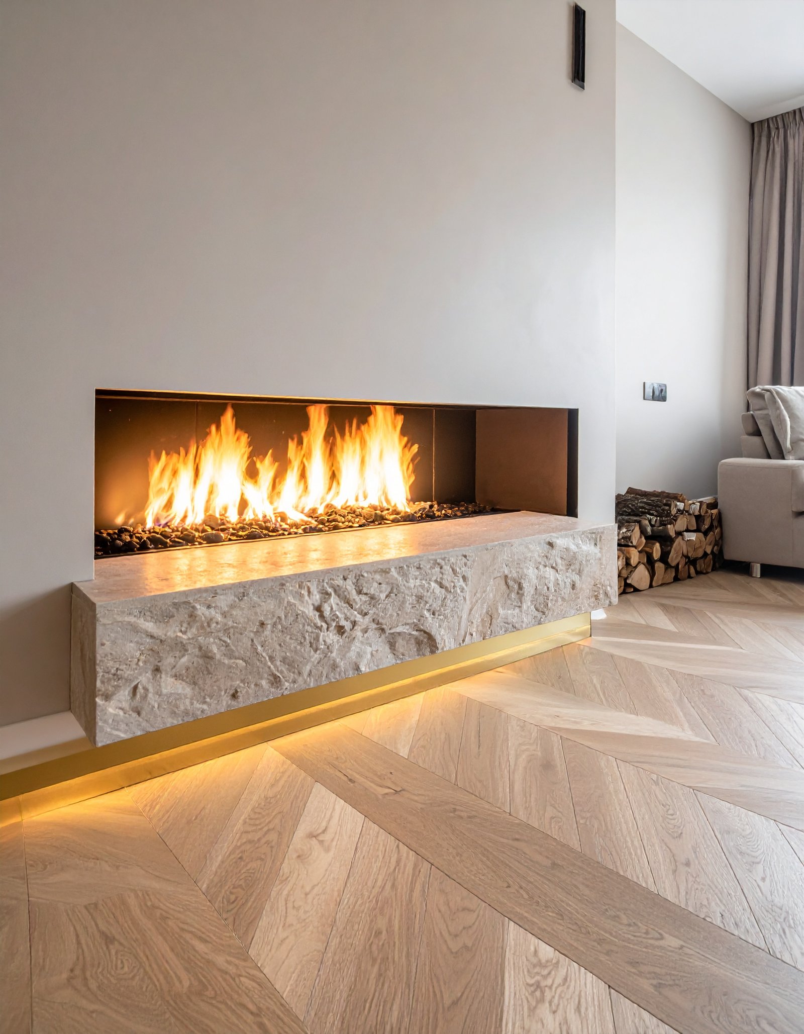 White Oak Herringbone Floor Living Room