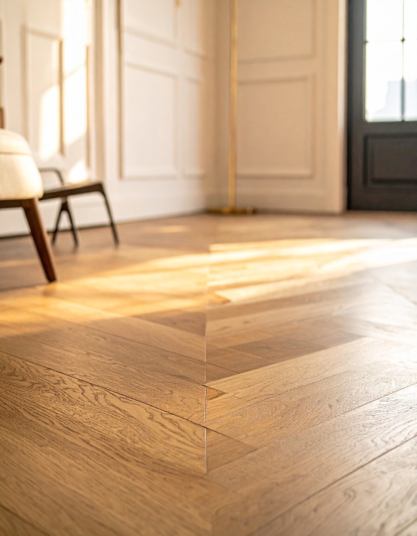 White Oak Herringbone Floor Living Room