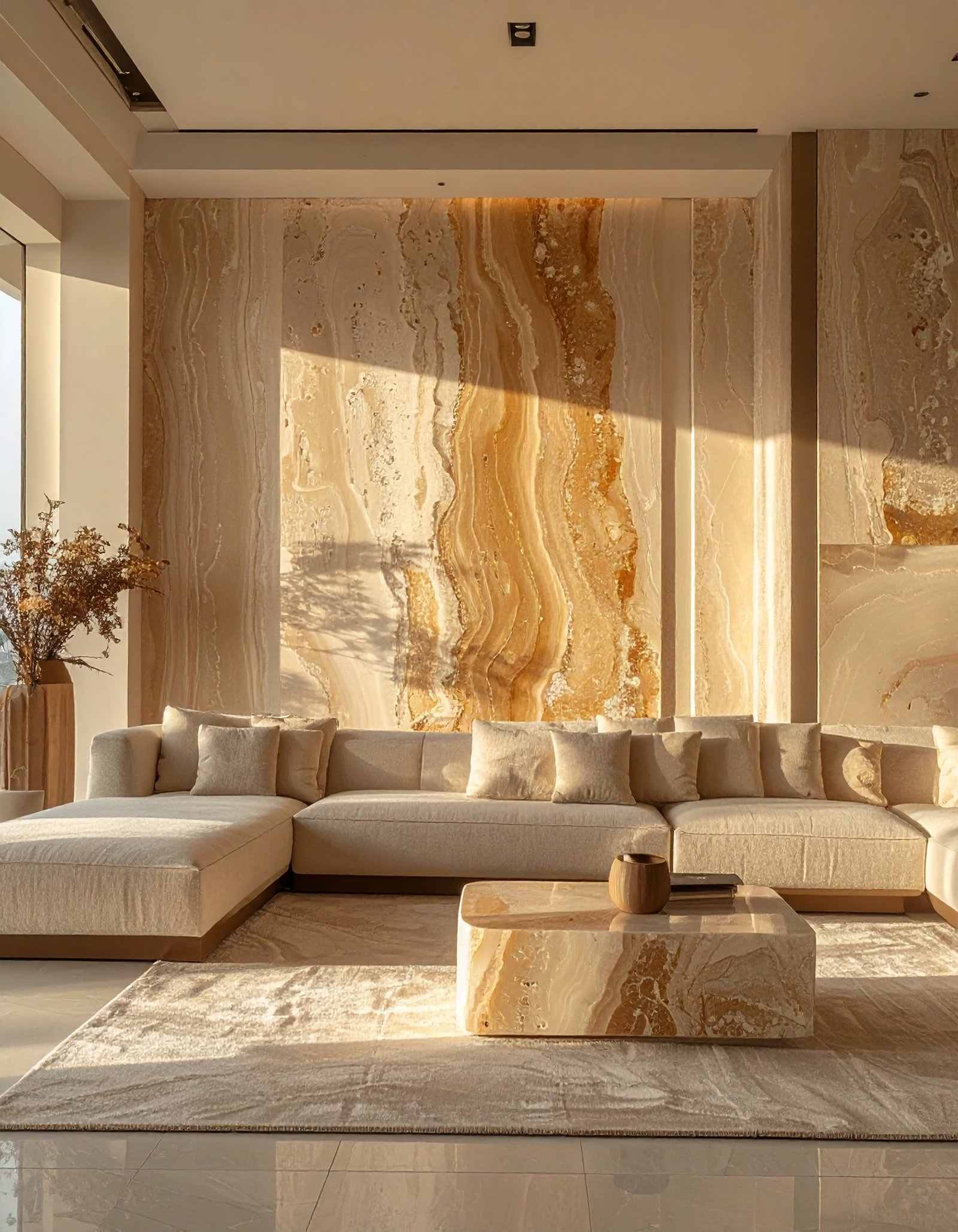 Travertine Feature Wall Living Room