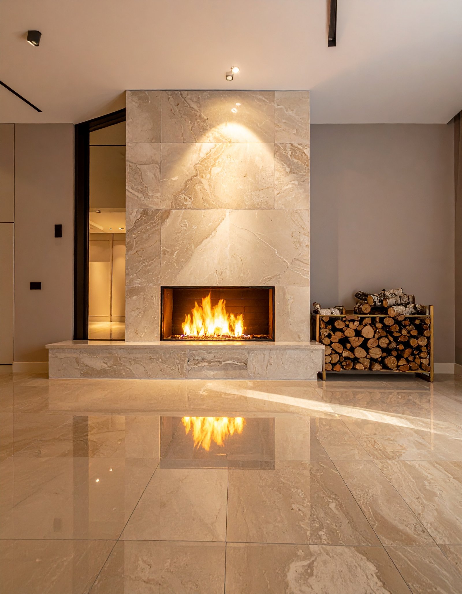 Travertine Feature Wall Living Room