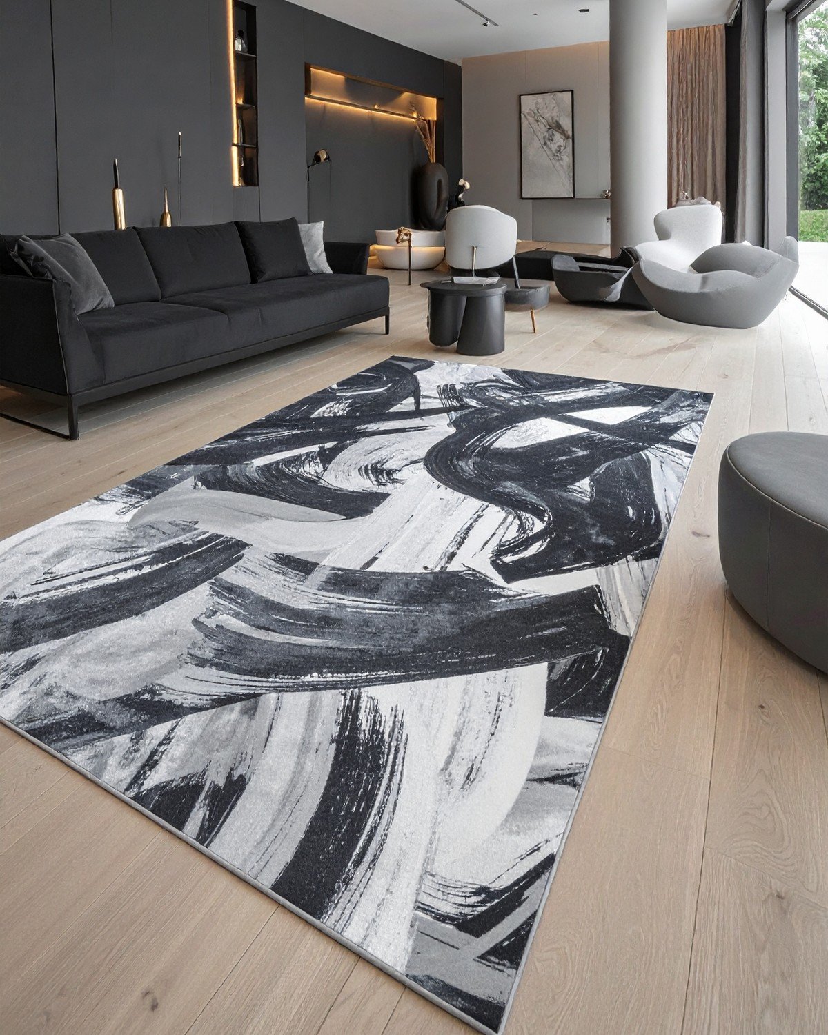 Bamboo Silk Rug — Abstract Brushstroke