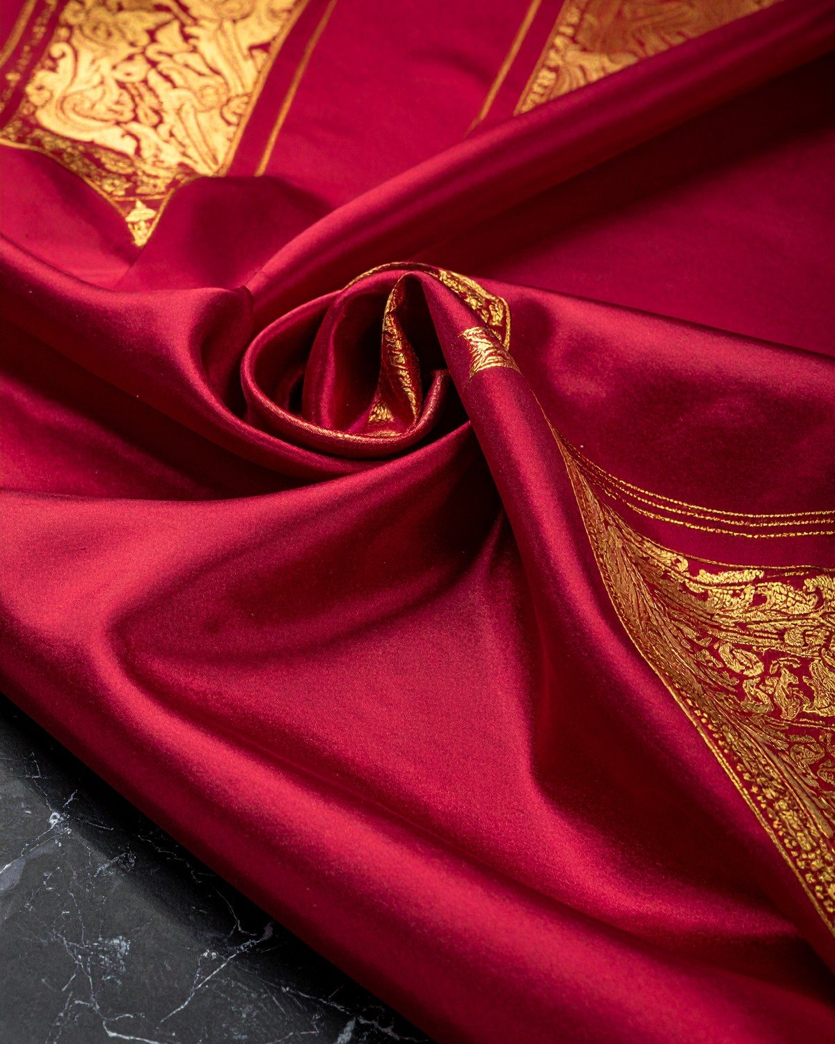 Handloom Banarasi Silk Upholstery — Gold Zari Brocade