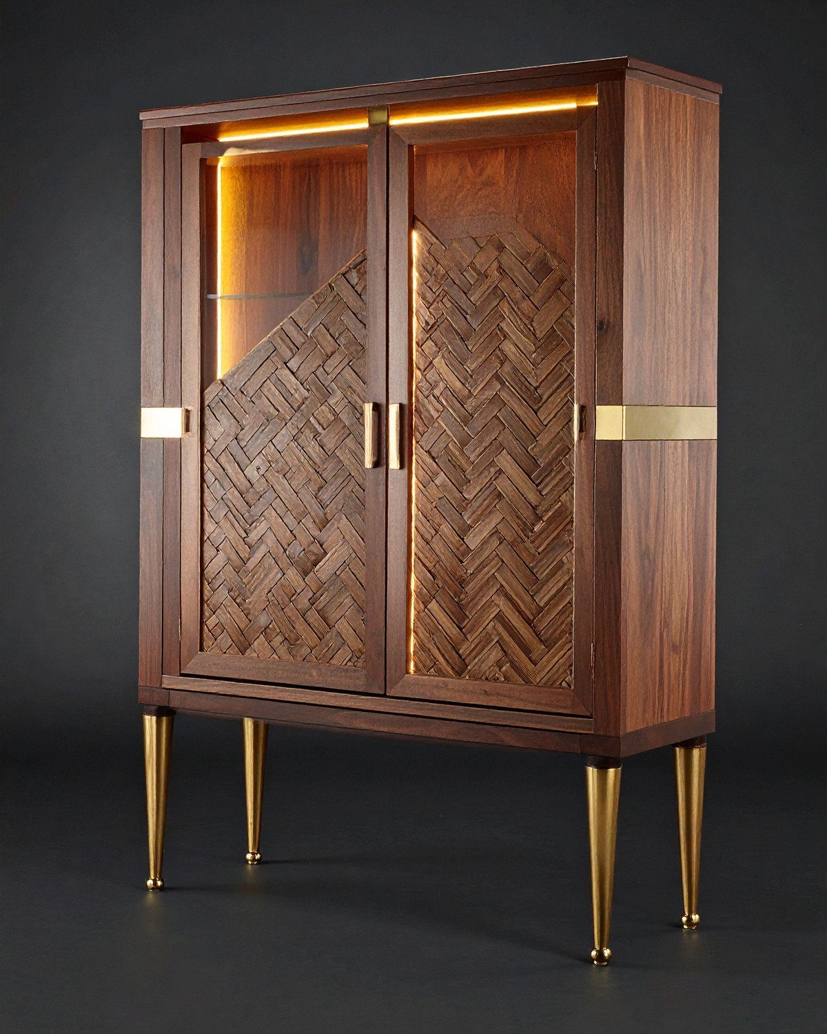 Cane & Walnut Bar Cabinet — Art Deco
