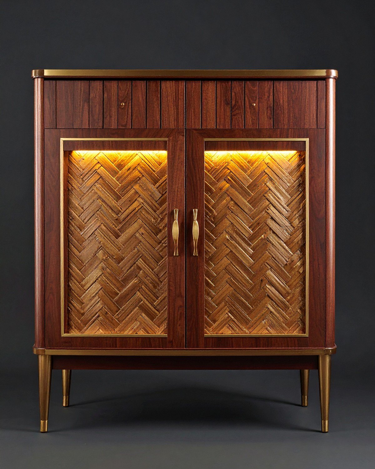 Cane & Walnut Bar Cabinet — Art Deco