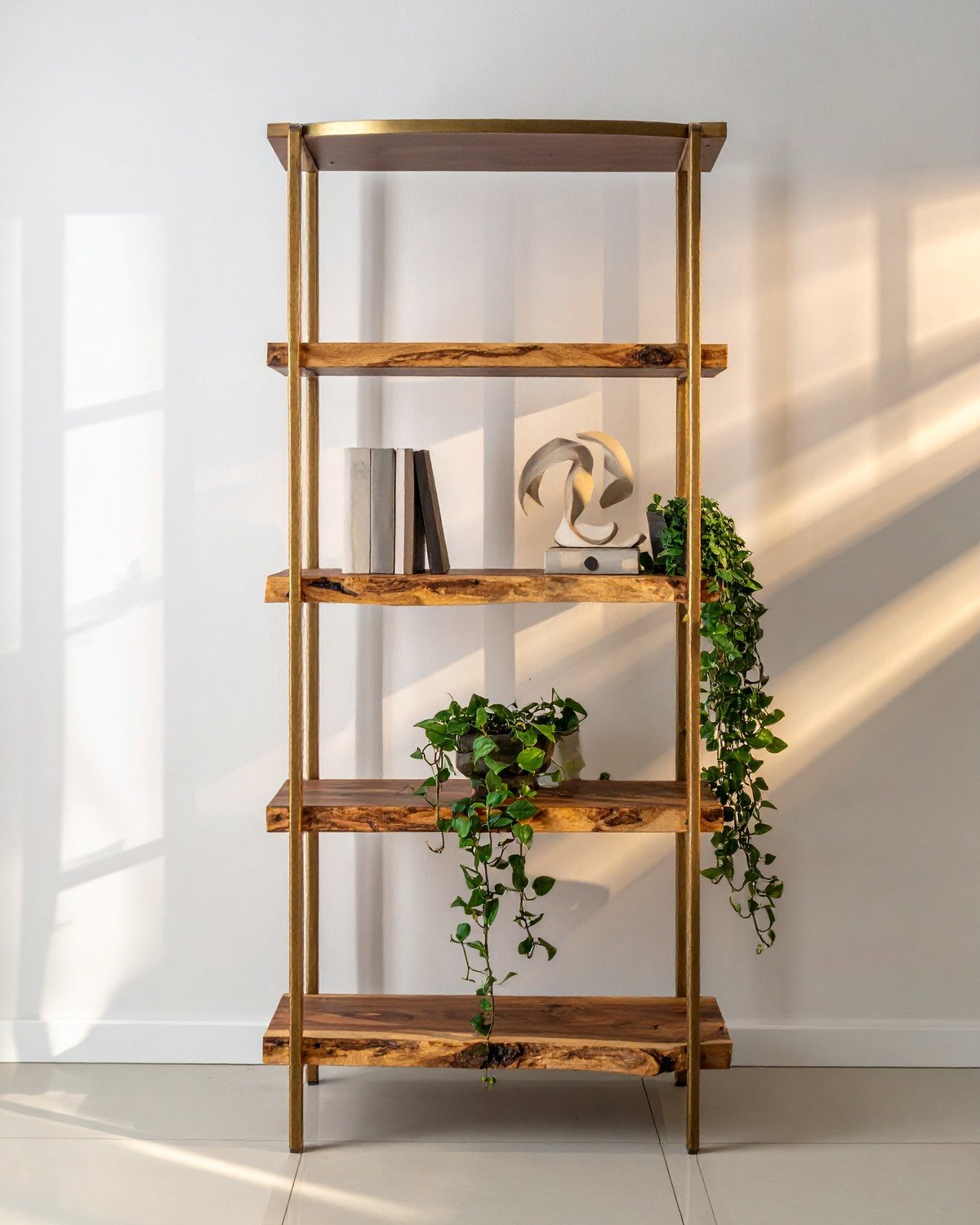 Industrial Brass & Mango Wood Bookshelf