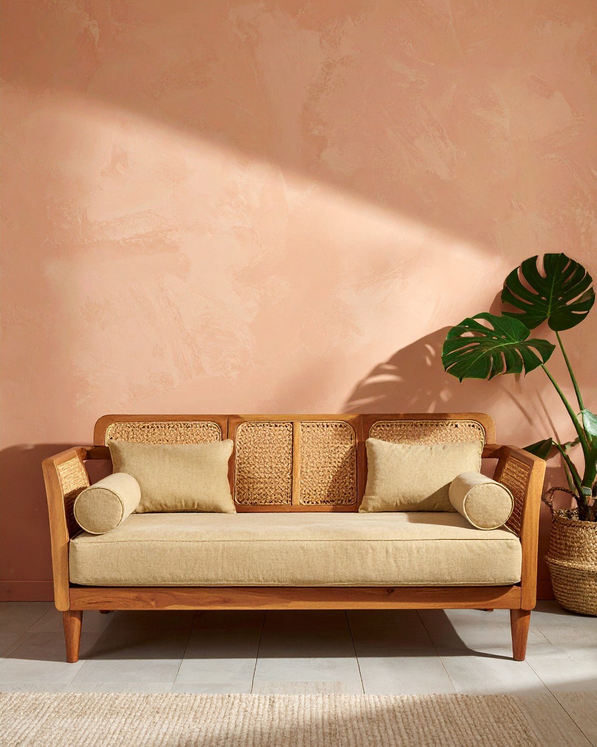 Cane & Teak Daybed — Contemporary Diwan