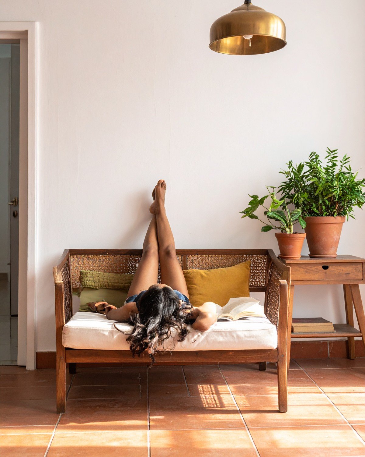 Cane & Teak Daybed — Contemporary Diwan