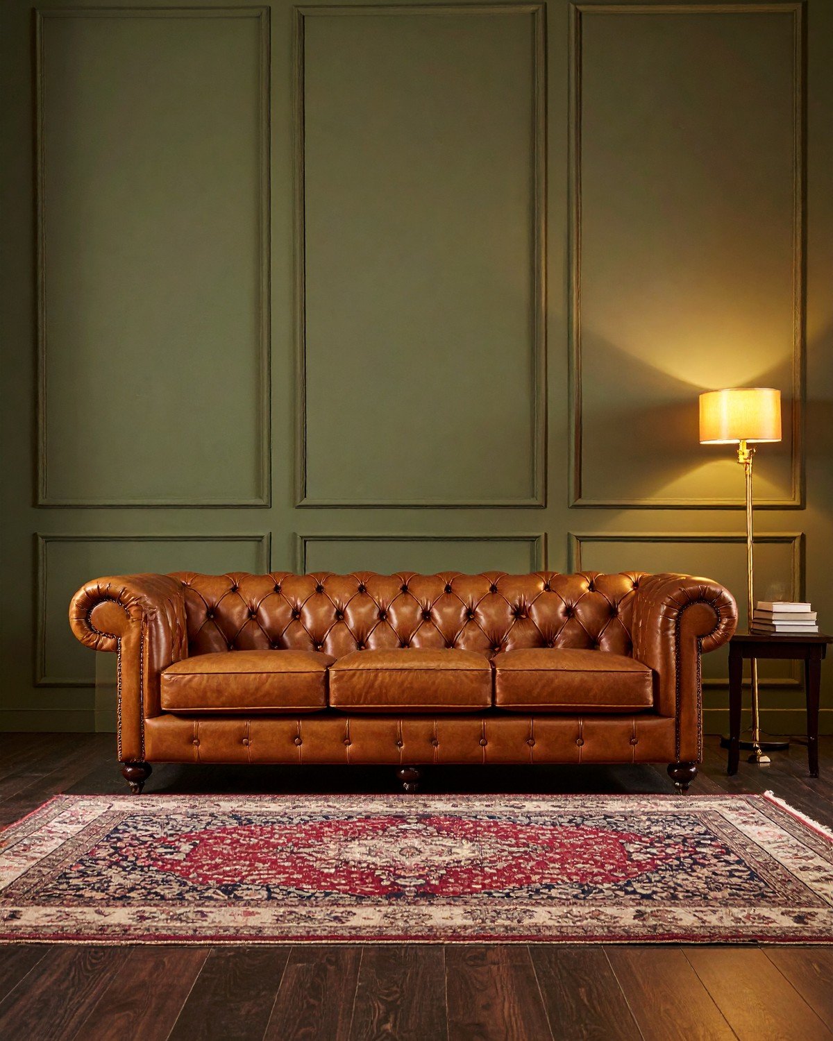 Chesterfield Sofa — Deep-Tufted Cognac Leather