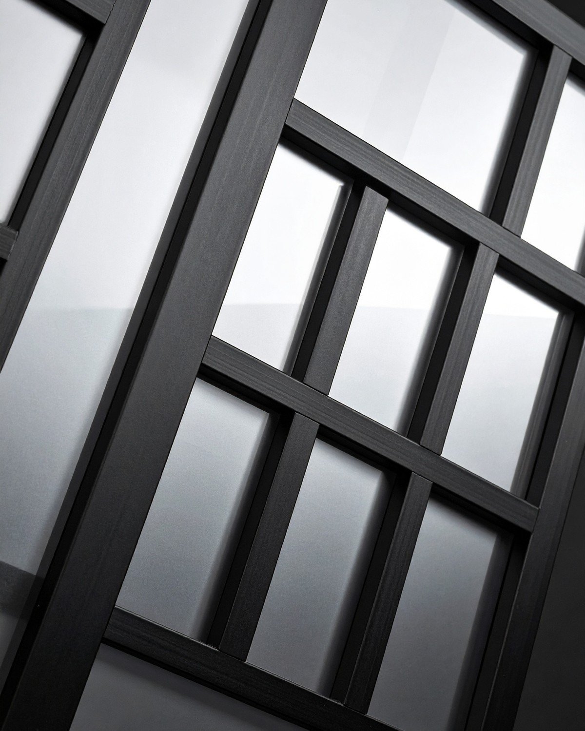 Black Steel Framed Glass Partition — Crittall Grid