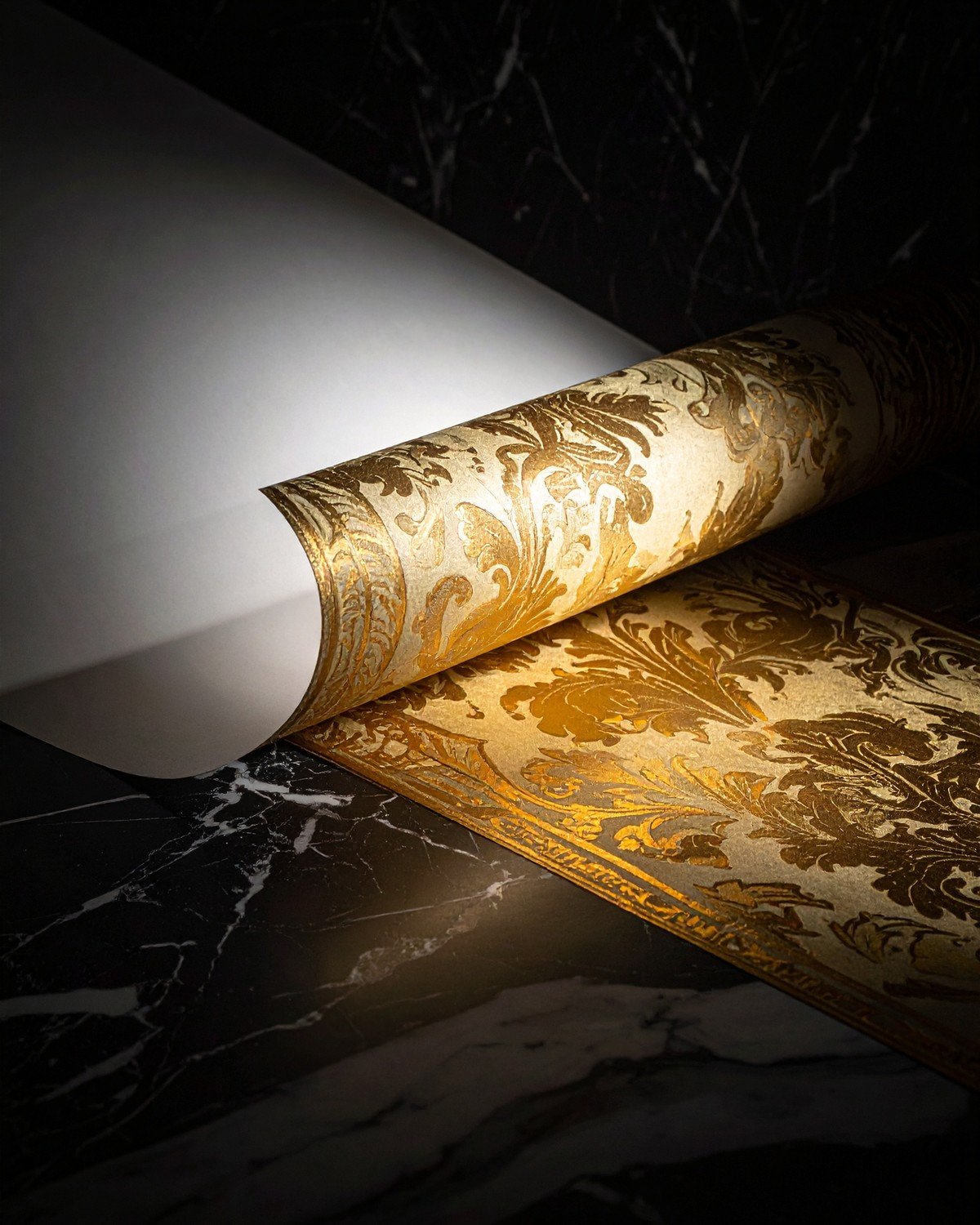 Italian Damask Wallpaper — Metallic Gold on Charcoal