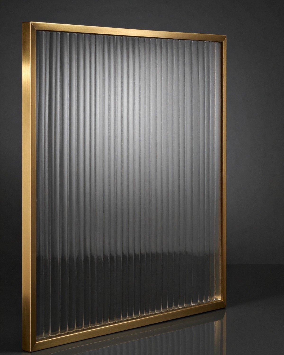 Fluted Glass Partition with Brushed Brass Frame
