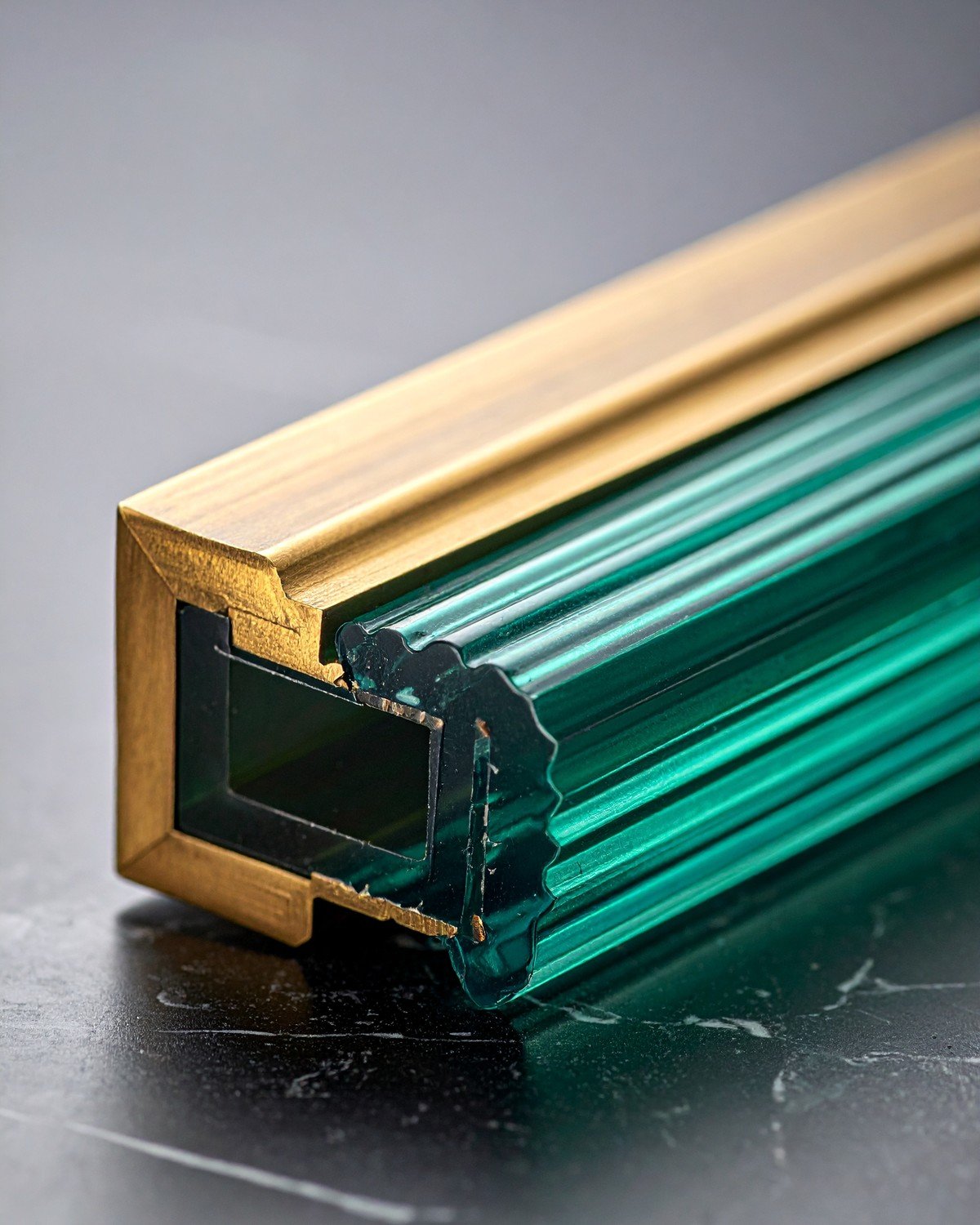 Fluted Glass Partition with Brushed Brass Frame