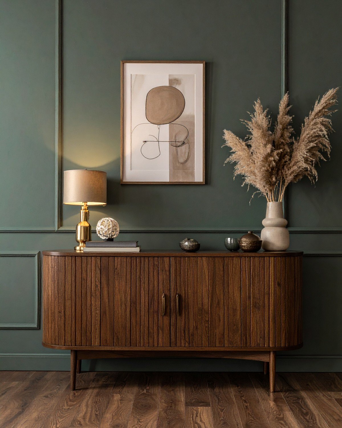 Fluted Oak Sideboard — Brass Hardware