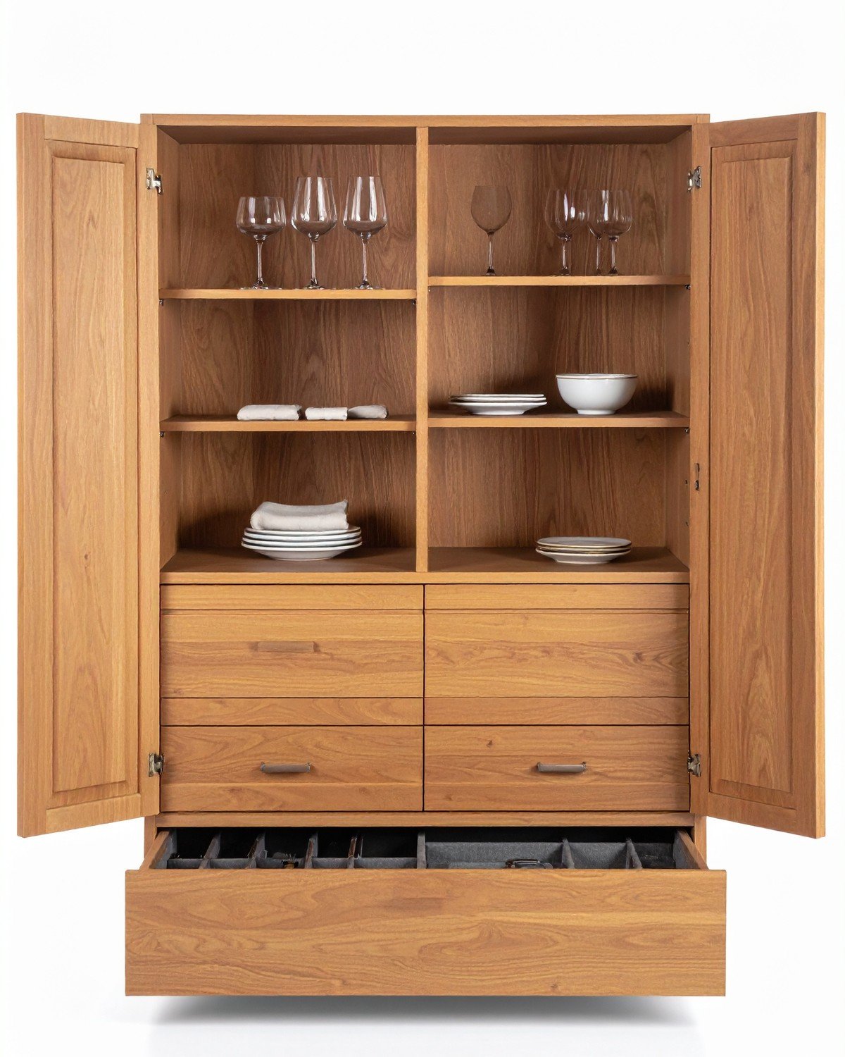 Fluted Oak Sideboard — Brass Hardware
