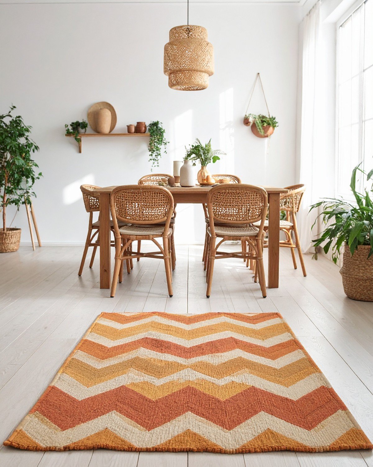 Handwoven Jute & Cotton Dhurrie — Chevron