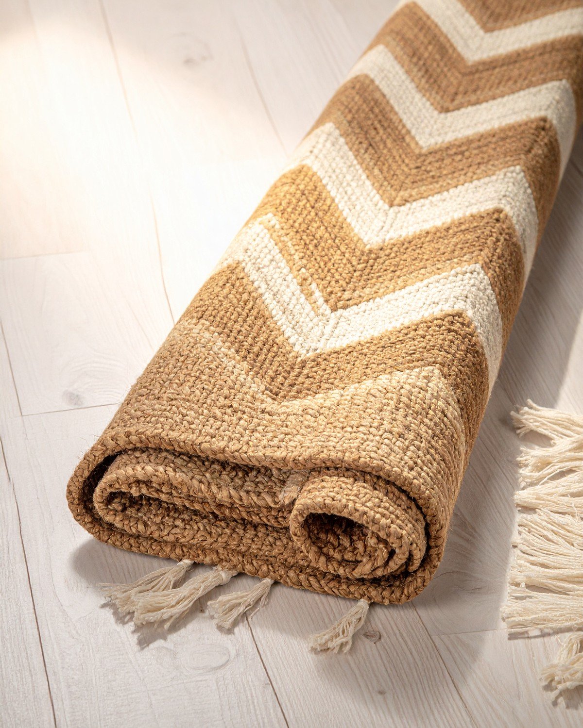 Handwoven Jute & Cotton Dhurrie — Chevron
