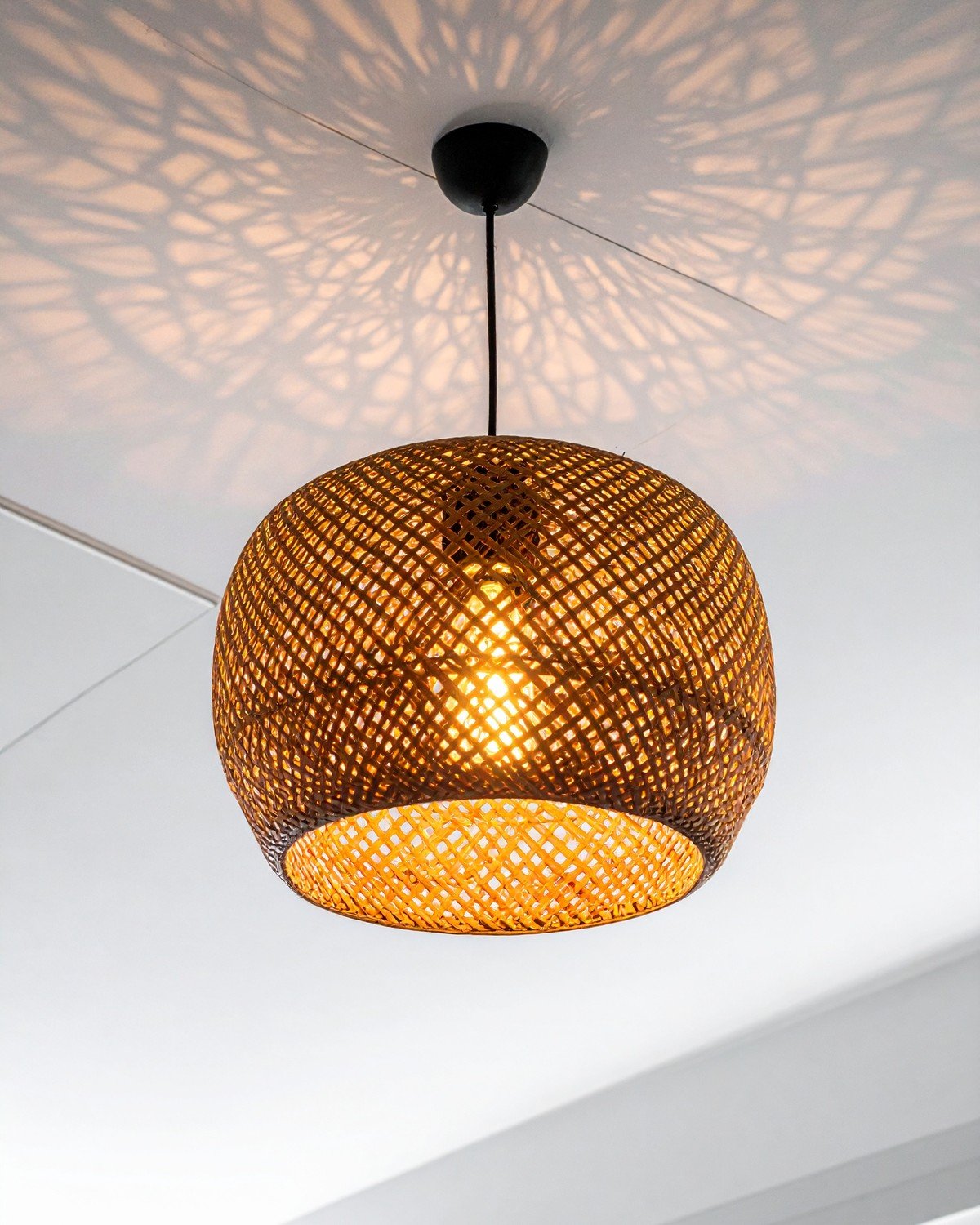 Hand-Woven Rattan Pendant Light — Dome