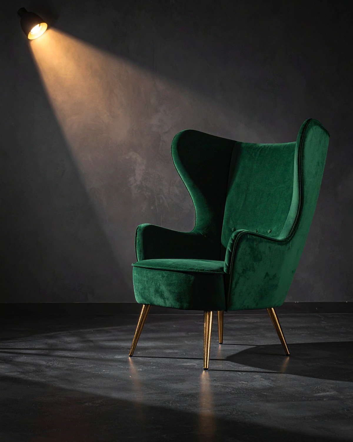 Sculptural Wingback Armchair — Emerald Velvet